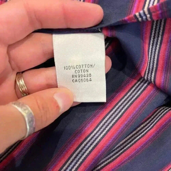 Bugatchi Uomo NWT Blue Pink Striped Dress Button Down Shirt Shaped Fit Men Large - Picture 8 of 9